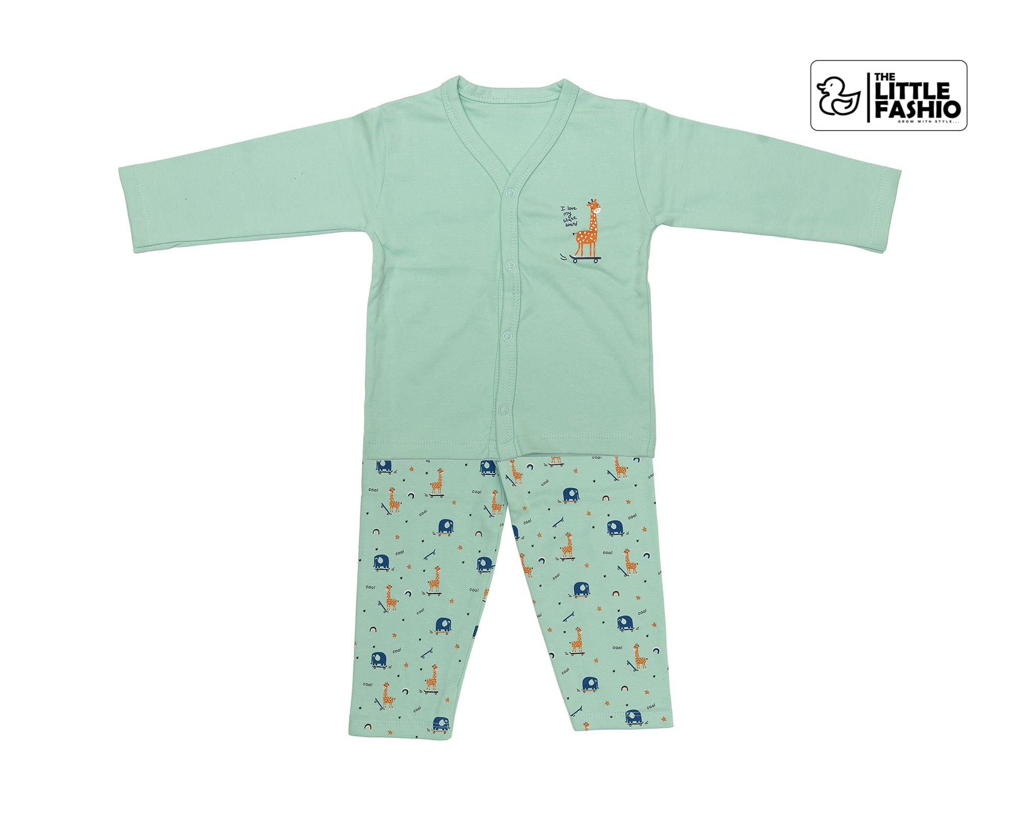 Green Cotton Full Sleeve Night Suit