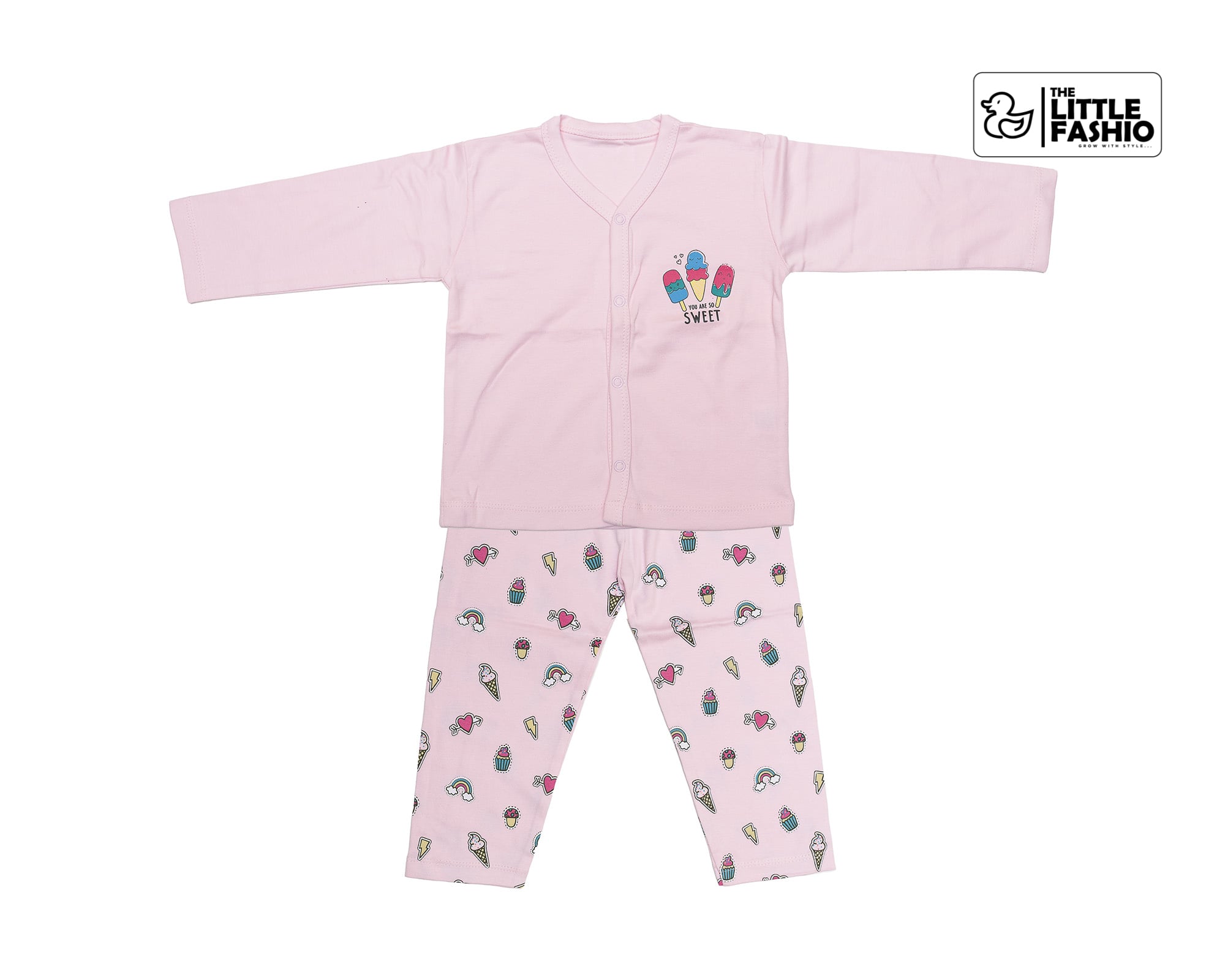 Pink Cotton Full Sleeve Night Suit