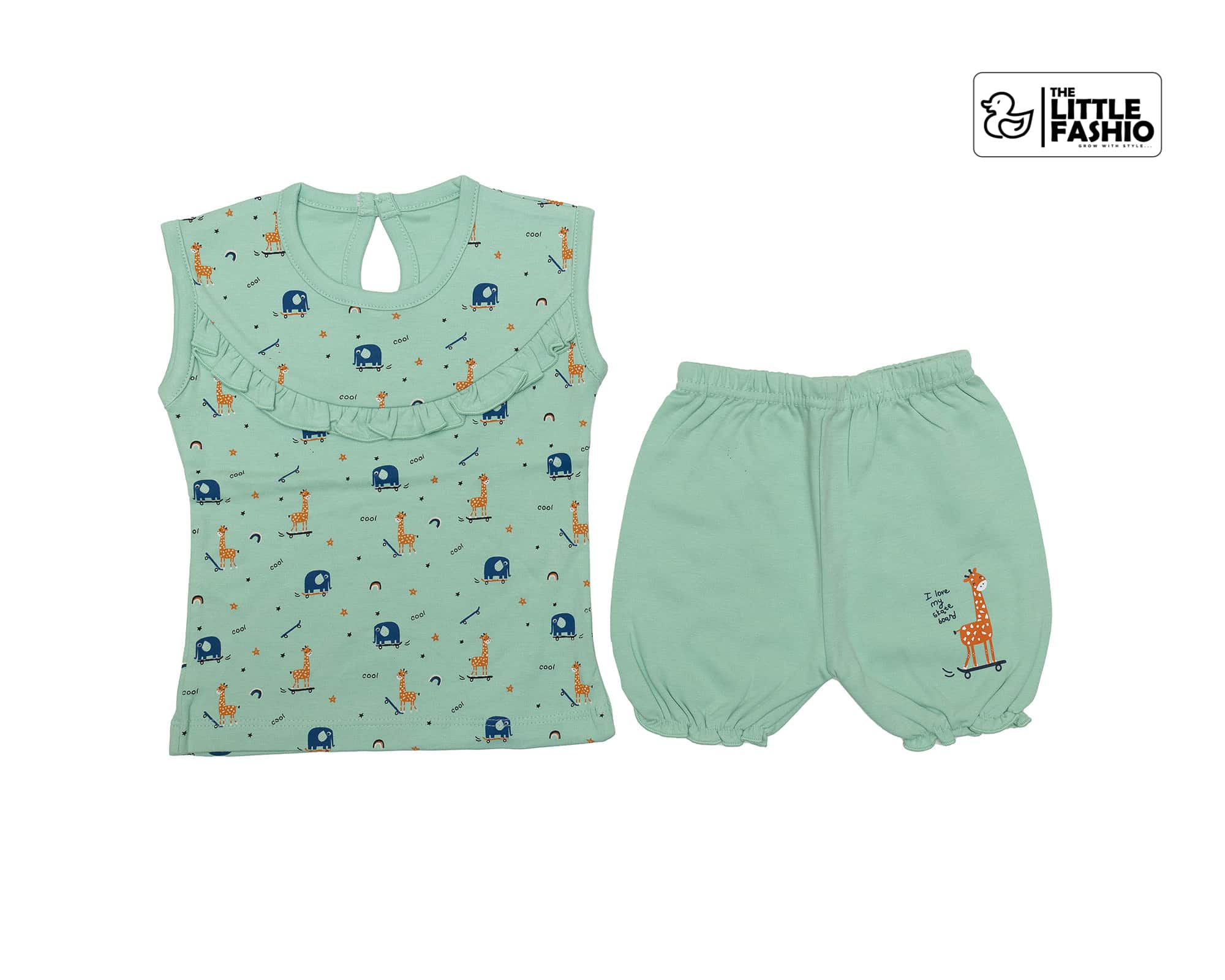 Green Cotton Frock with Shorts