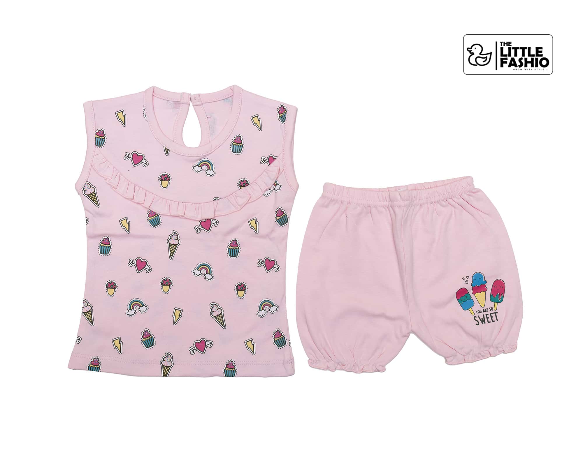 Pink Cotton Frock with Shorts